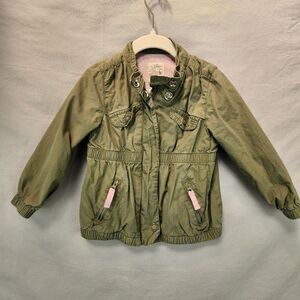 Old Navy Girls Toddler Zip Up Jacket 3T Green Pink Pockets Snaps